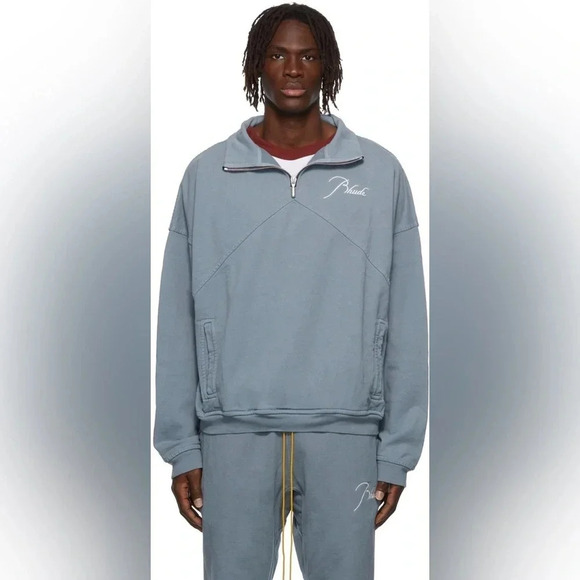 RHUDE Logo Embroidered Quarter-Zip Sweater Sweatshirt - Picture 2 of 13